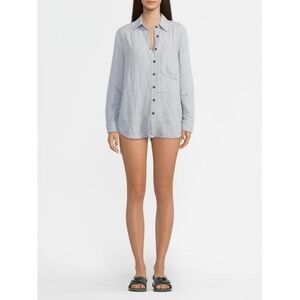 JONES NEW YORK Womens 1X Light Blue Linen Button Up Two Pockets Collared